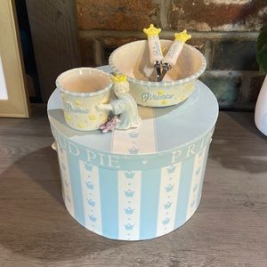Vintage Mud Pie Prince Ceramic Mug and Bowl His Royal Highness Child Feeding Set